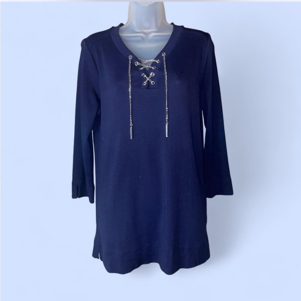 Rafaella Lace Up Chain Detail Long Tunic Top Lg